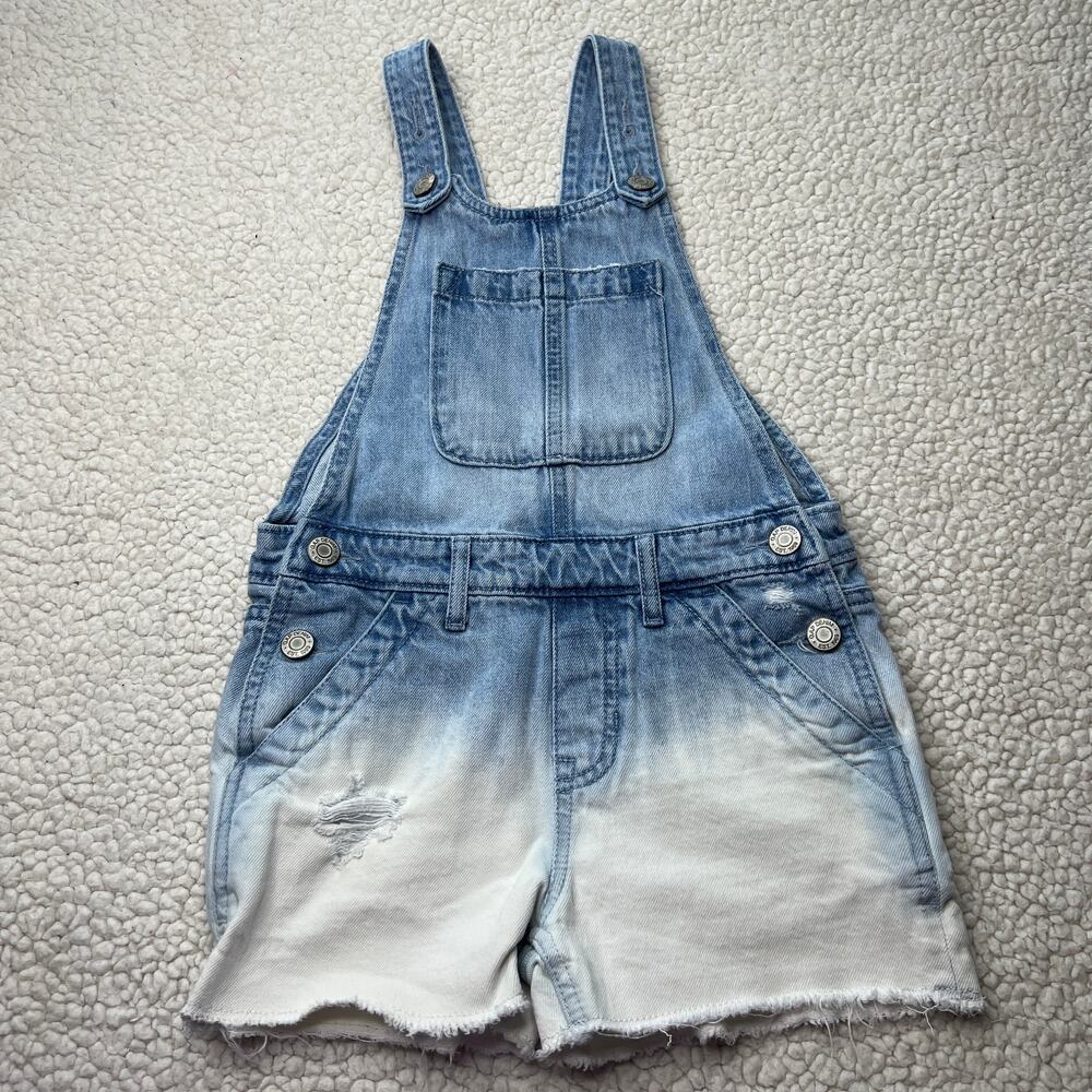 Gap Kids Denim Faded Bleached Short Overalls Small - Picture 1 of 11
